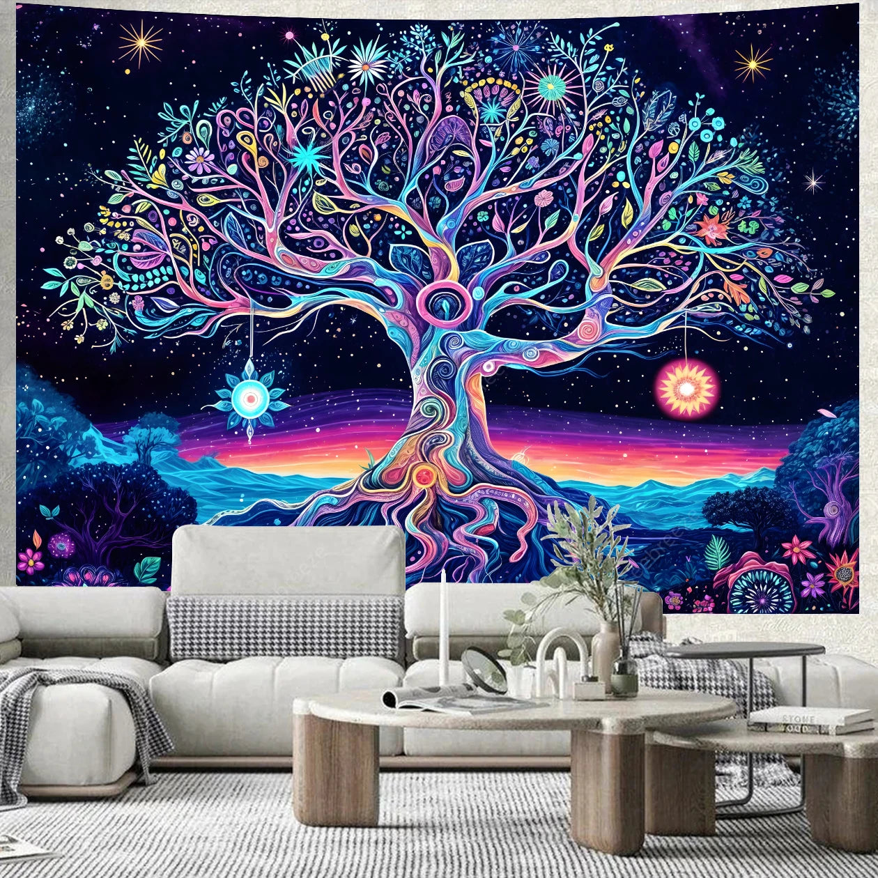 Tree of Life UV Reactive Tapestry