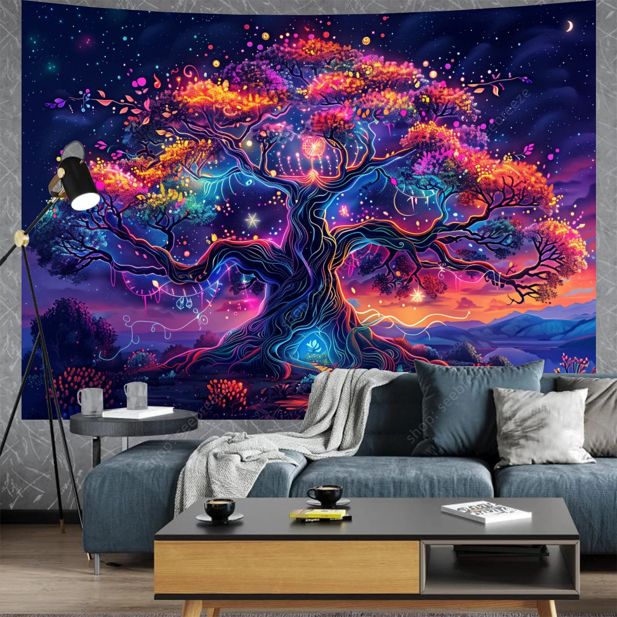 Tree of Life UV Reactive Tapestry