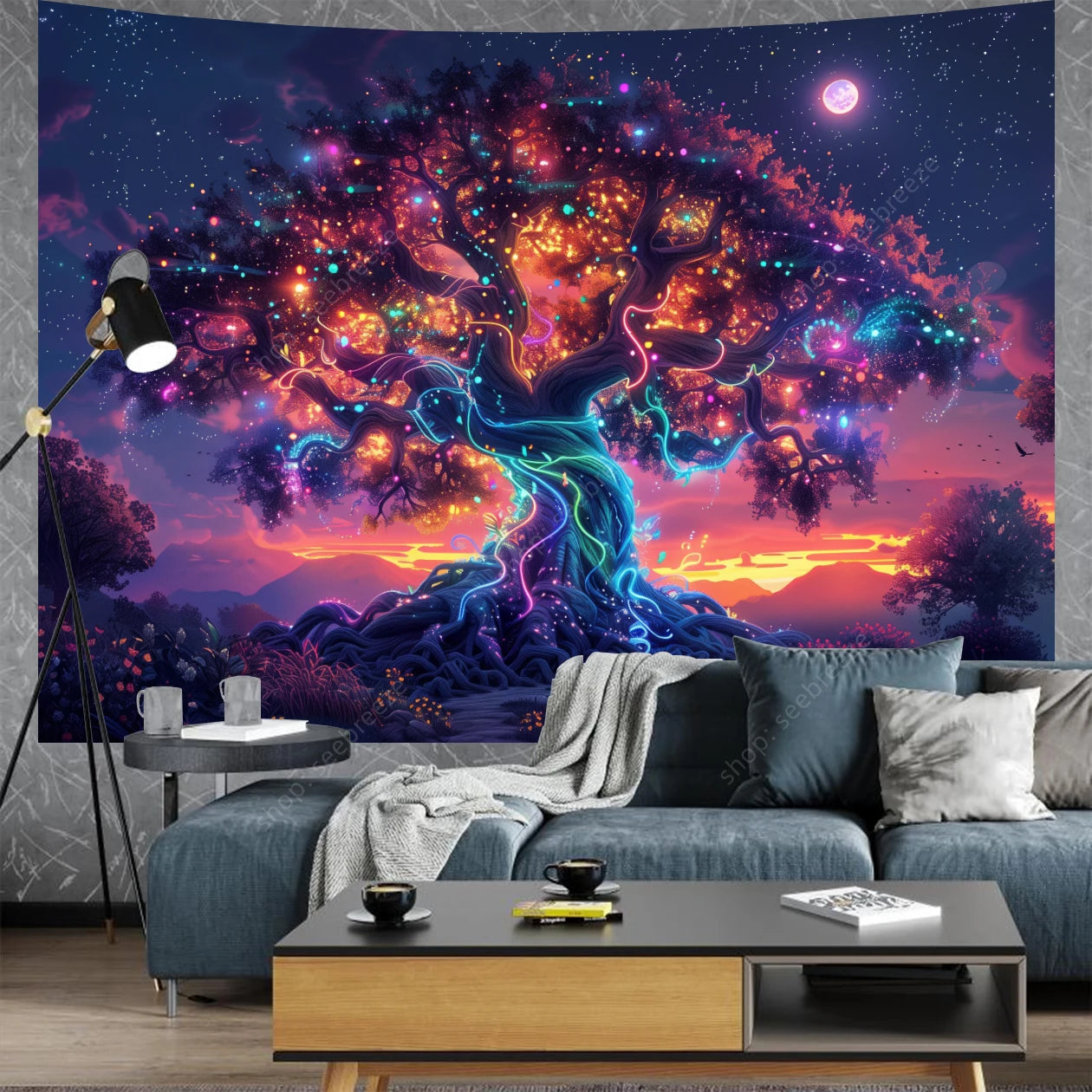 Tree of Life UV Reactive Tapestry