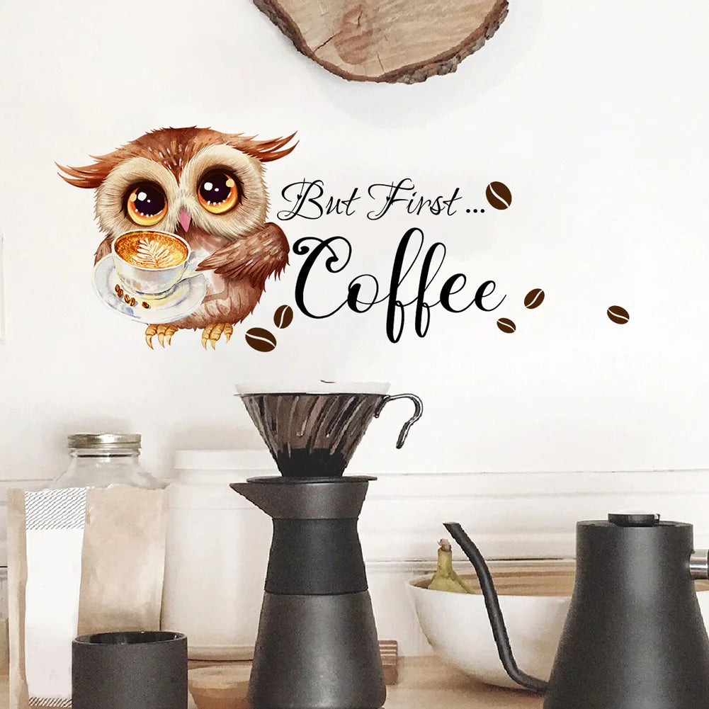 Cartoon Owl Coffee Cup Wall Sticker