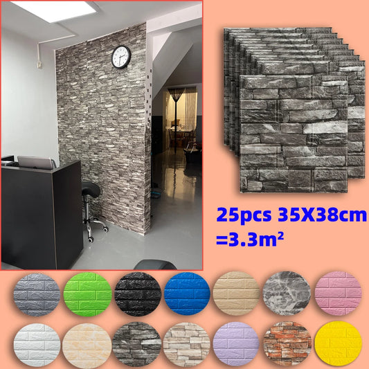 25pcs 3D Wall Self Adhesive Wallpaper Panels