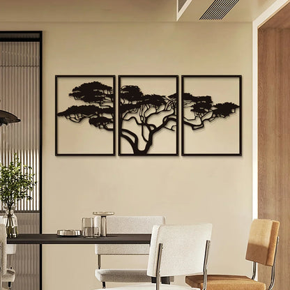 3pcs Black Metal Tree Of Life Wall Art