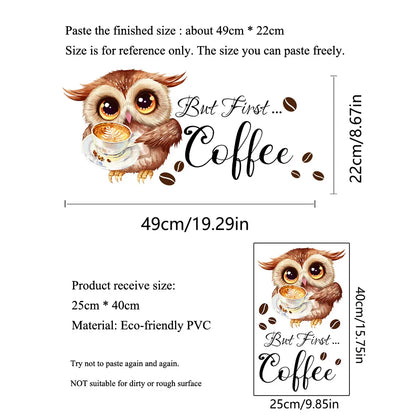 Cartoon Owl Coffee Cup Wall Sticker