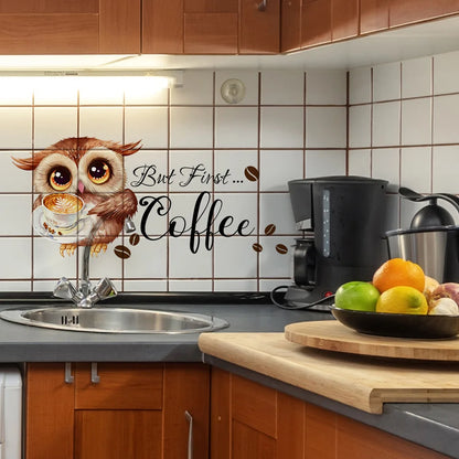 Cartoon Owl Coffee Cup Wall Sticker