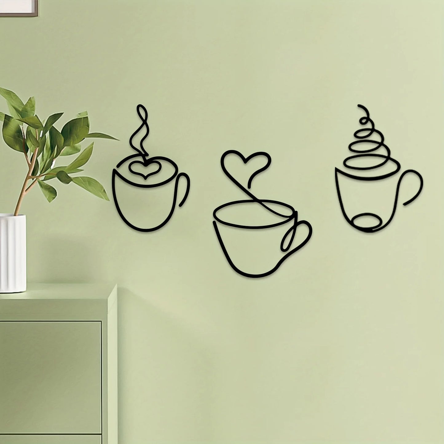 3pcs Coffee Cup Metal Wall Art