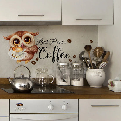 Cartoon Owl Coffee Cup Wall Sticker