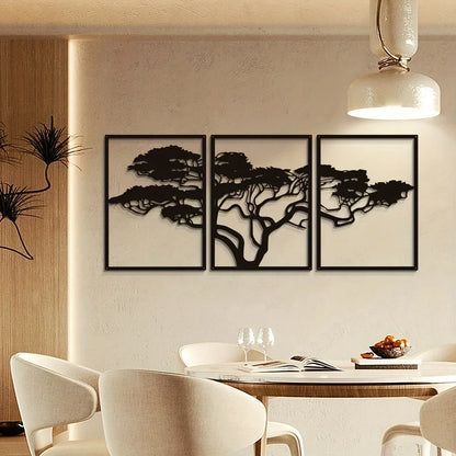 3pcs Black Metal Tree Of Life Wall Art